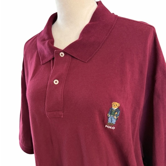 Polo by Ralph Lauren Men's Burgundy short sleeve Polo bear logo Shirt - Picture 4 of 11